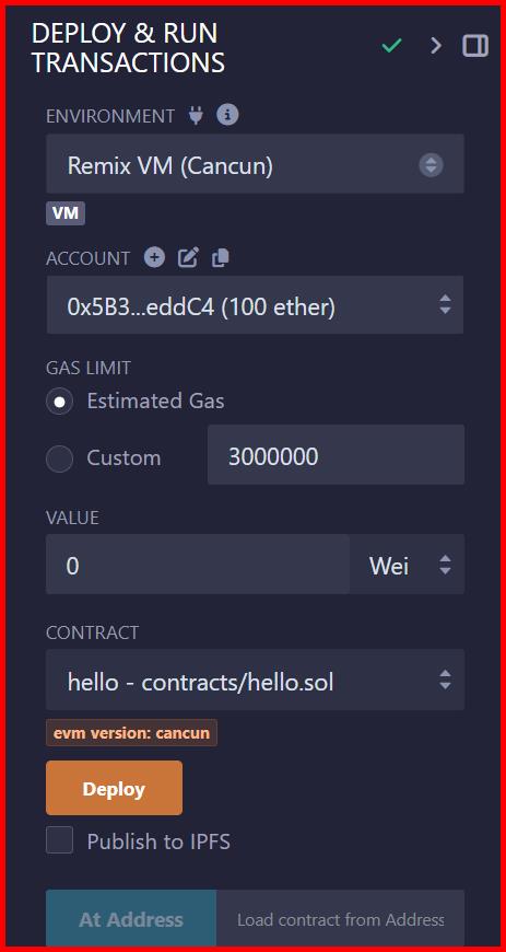 Picture showing the window to deploy and run transactions